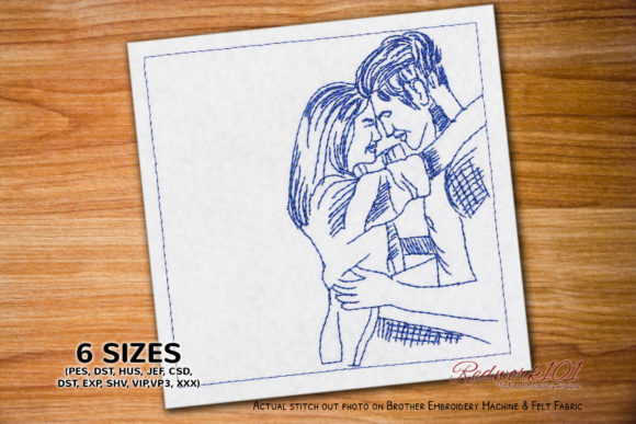 Charming Young Couple in Love Redwork Design
