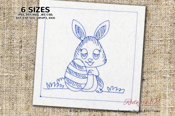 Cute Bunny Holding Easter Egg Redwork