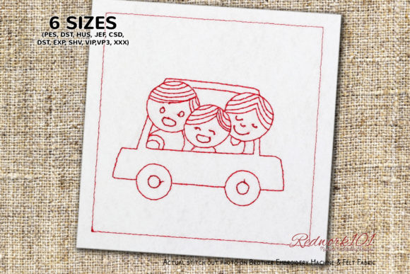 Cute Happy Family in Car Lineart Design