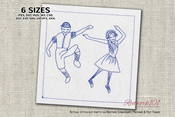 Dancing Couple Redwork Design Review for Sellers