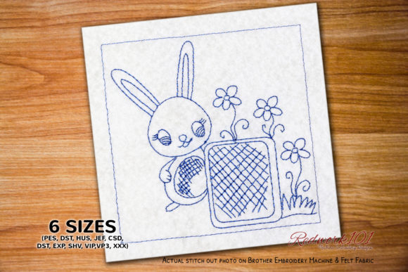 Easter Bunny in Garden Redwork: A Charming Embroidery Design