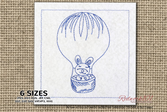 Easter Bunny in Hot Air Balloon Redwork