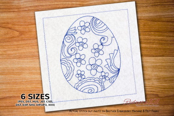 Easter Egg with Floral Ornament Redwork