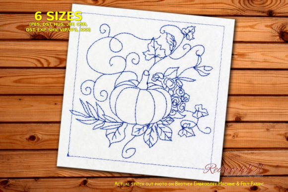 Halloween Pumpkin in Leaves Redwork Review