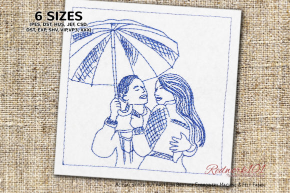 Reviewing Loving Couple Under an Umbrella Redwork
