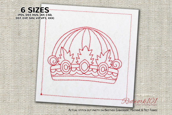 Royal Elegance: Beautiful Crown with Jewels Redwork