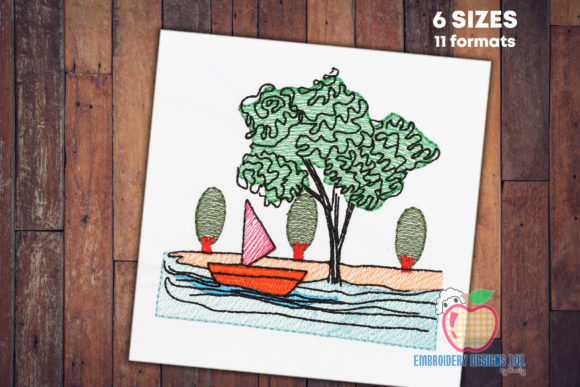 Sailing Boat in the Sea: A Charming Embroidery Design