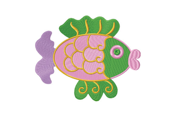 Sea Fish with Curls: A Charming Embroidery Design