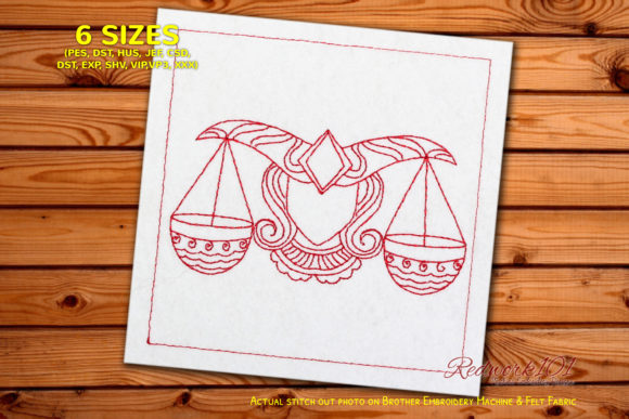 Zendoodle Design on Libra Scale Redwork
